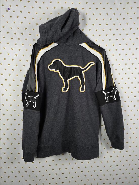 PINK Victoria's Secret Tops - Victorias Secret Pink Rare Embroidered Dog Logo Quarter Zip Hooded Jacket SMALL